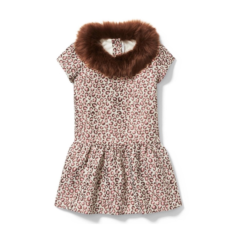 Janie And Jack LEOPARD FAUX FUR COLLAR DRESS NWOT